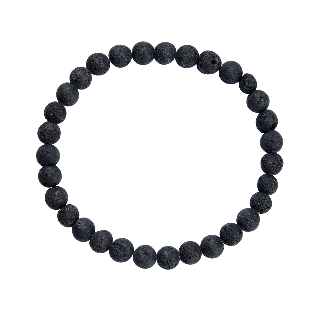 Bracelet en perles rondes, lave (noir), 06mm boules