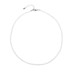 0626812213 Necklace Labrodorite (white) beads (3mm), faceted rhodium plated, extension chain | Marco Schreier