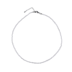 0626814580 Necklace Labrodorite (white), beads (3mm), faceted, rhodium plated, extension chain | Marco Schreier