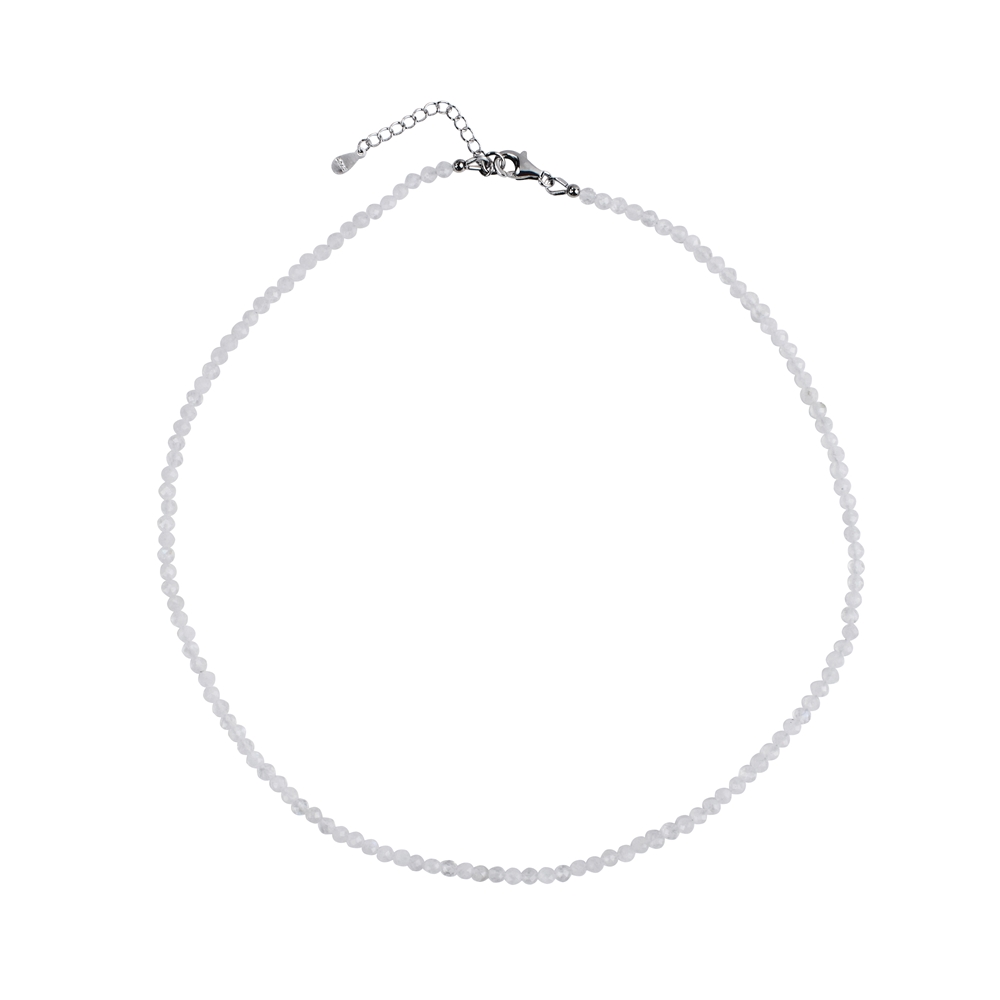 Necklace Labrodorite (white), beads (3mm), faceted, rhodium plated, extension chain