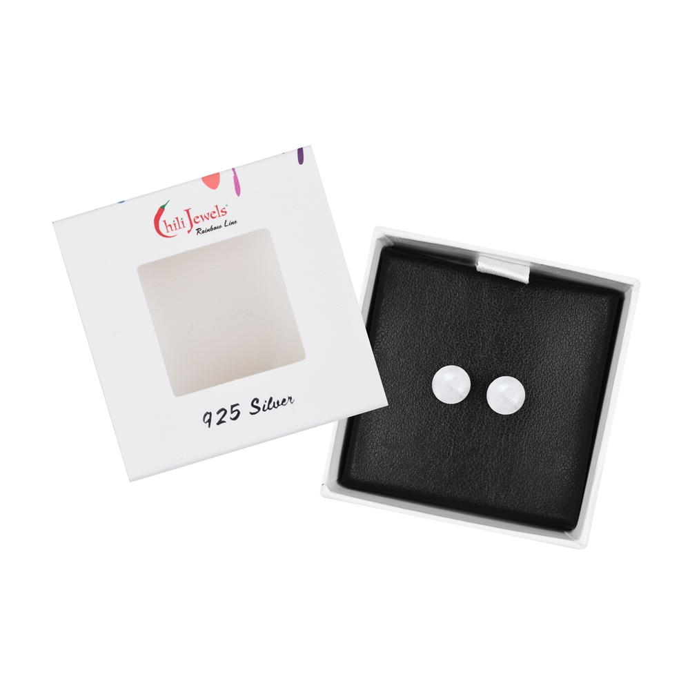 Earstuds Labrodorite (white), ball, 4mm, rhodium-plated