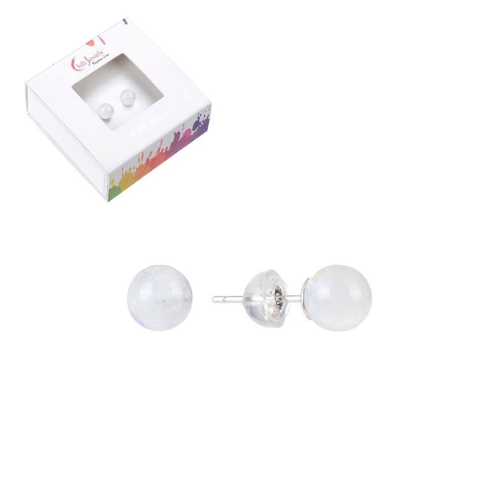 Earstud Labrodorite (white), ball, 6mm, rhodium plated