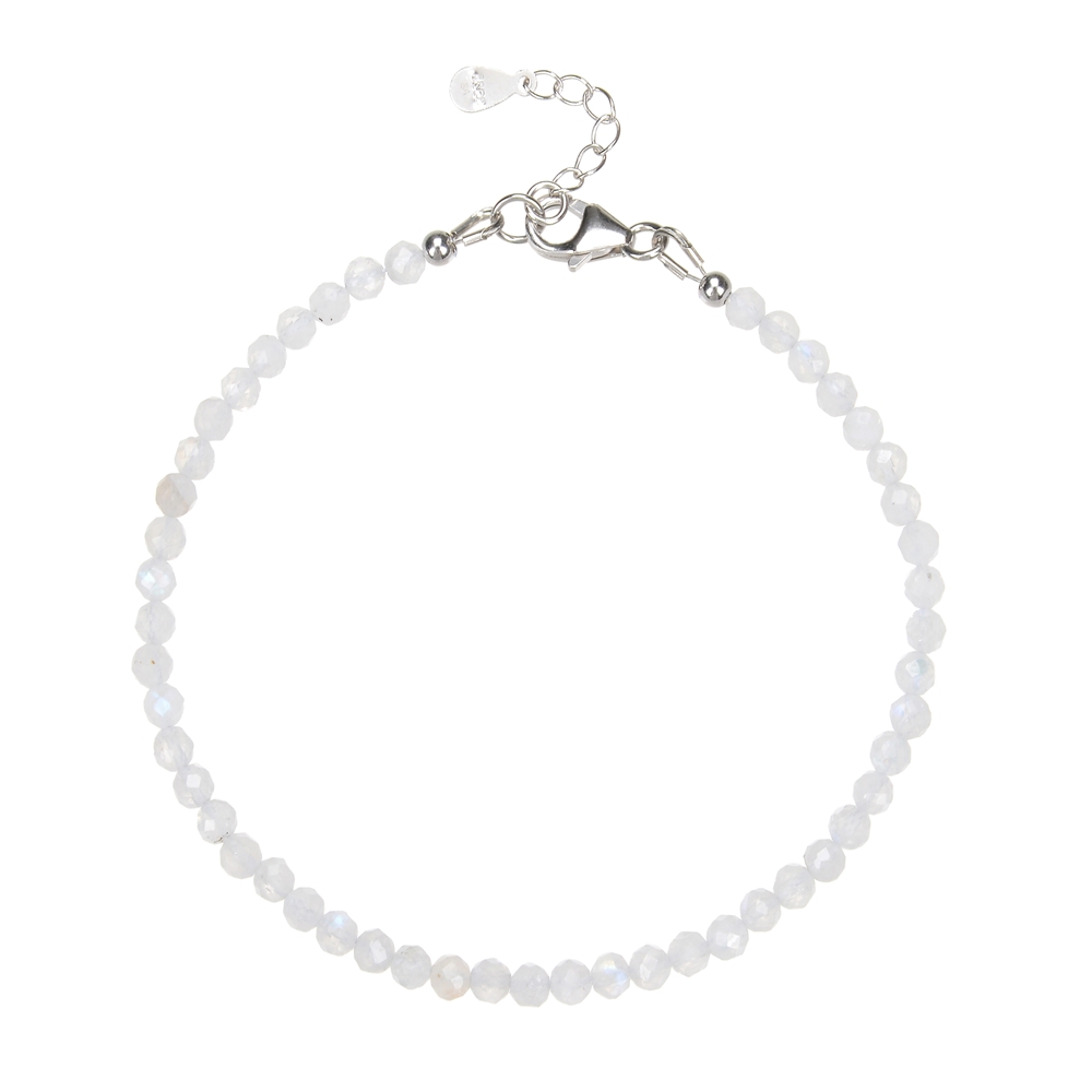 Bracelet Labrodorite (white) beads (3mm), faceted rhodium-plated, extension chain