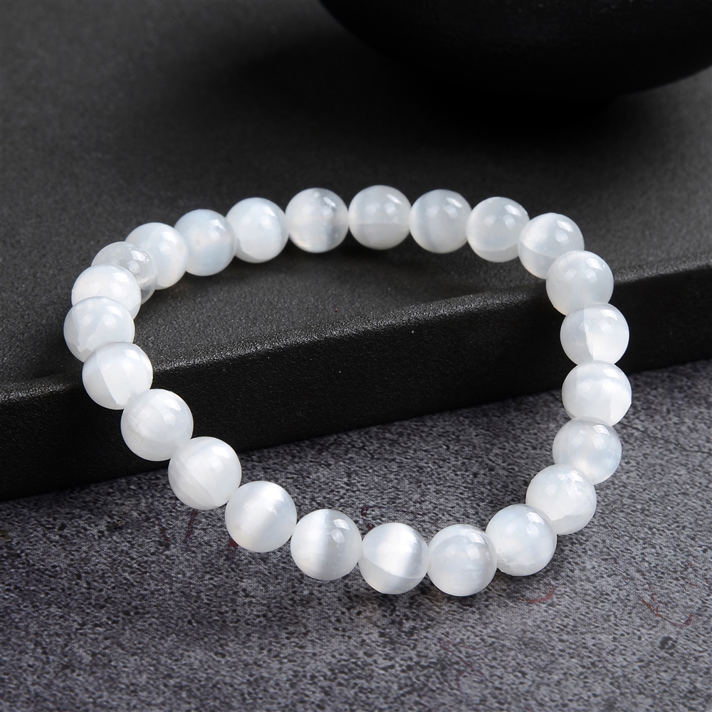 Bracciale, selenite, perline da 08 mm