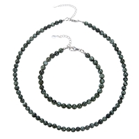 Collana di serafinite, perle (5,5 mm), rodiate, catena di prolungamento