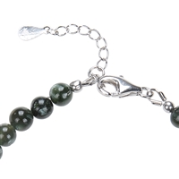 Bracciale in serafinite, perle da 5,5 mm, catena di prolunga, rodiato