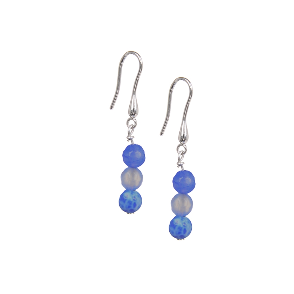 Boucles d'oreilles avec crochets, agate bleue (teintée), boules (6mm), 4,0cm