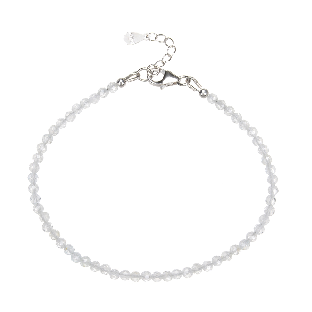 Necklace Topaz (white), beads (3mm) faceted, rhodium-plated, extension chain