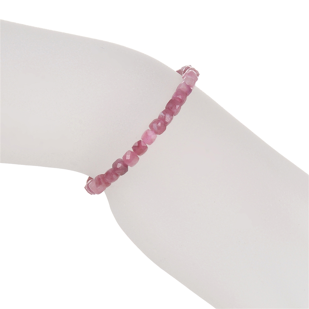 Bracelet, tourmaline (pink), 04mm cube, faceted