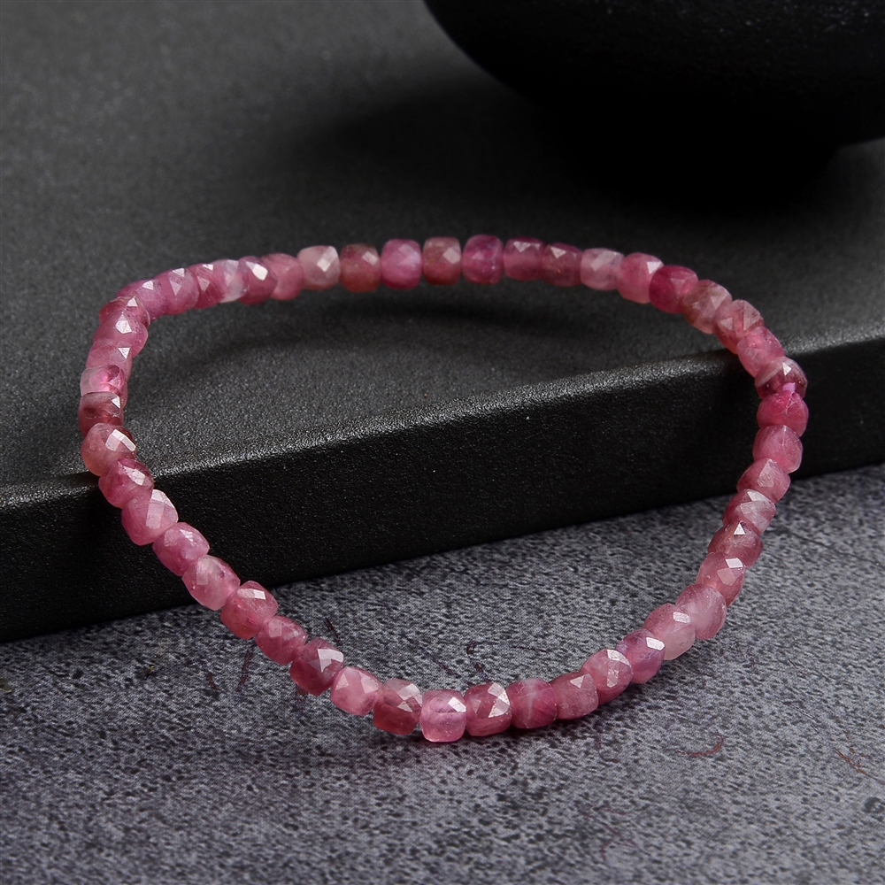 Bracelet, tourmaline (pink), 04mm cube, faceted