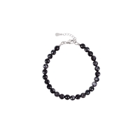 Necklace Gabbro (Mystic Merlinite), beads (6mm), faceted, rhodiniert, extension chain