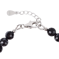 Bracelet Gabbro (Mystic Merlinite), 06mm beads, faceted, extension chain, rhodium plated