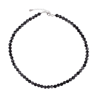 Bracelet Gabbro (Mystic Merlinite), 06mm beads, faceted, extension chain, rhodium plated
