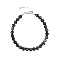 0635659061 Bracelet Gabbro (Mystic Merlinite), 06mm beads, faceted, extension chain, rhodiniert | Marco Schreier