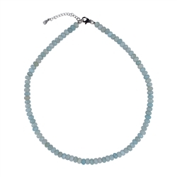 0636914200 Amazonite necklace, button (4 x 6mm), faceted, rhodium plated, extension chain | Marco Schreier