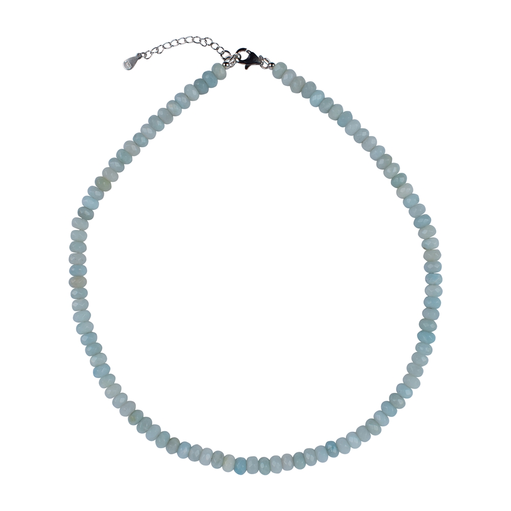Amazonite necklace, button (4 x 6mm), faceted, rhodium plated, extension chain