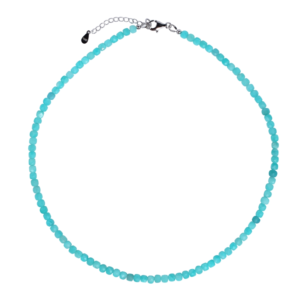 Necklace Amazonite, cube (4mm), faceted, rhodium-plated, extension chain