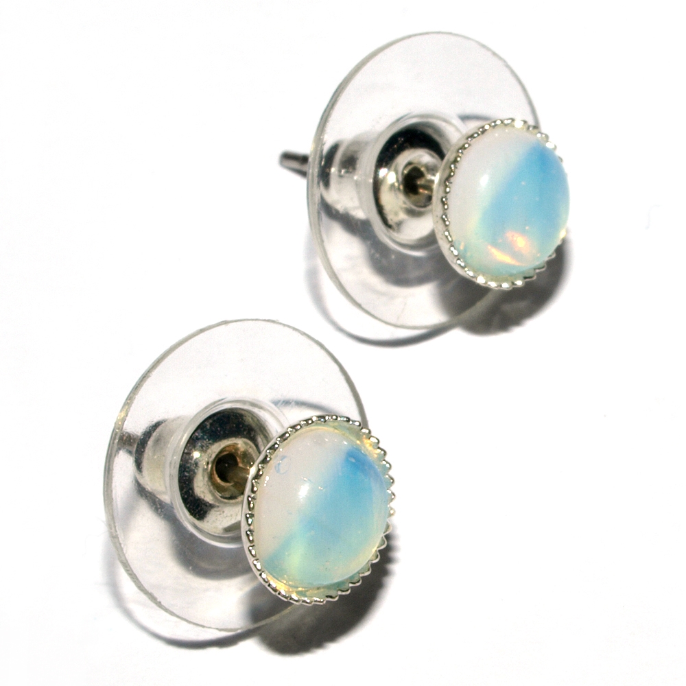 Perno auricolare, vetro opale (sintetico), cabochon da 06 mm, per supporto da terra