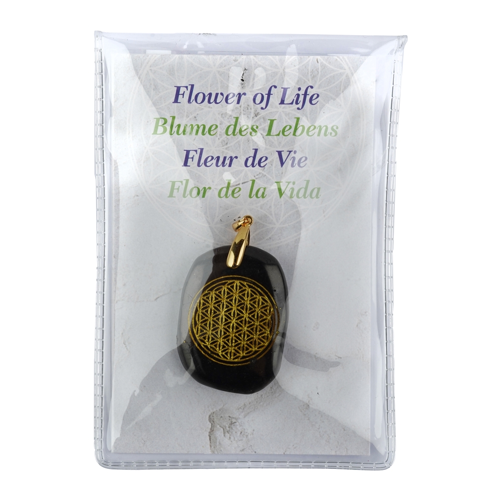 Pendant Flower of Life Schungite, silver gold plated