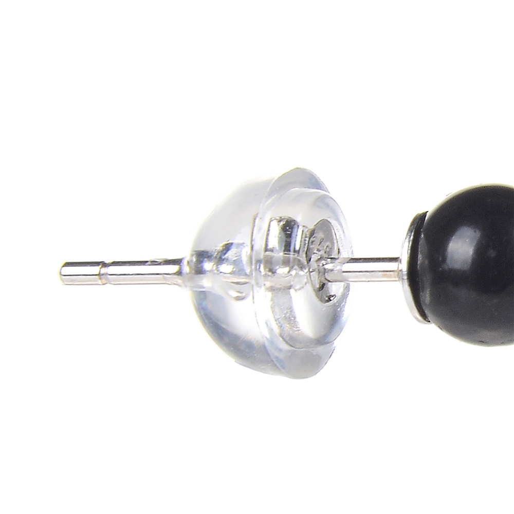 Earstuds schungite (stab.), ball, 04mm, rhodium plated