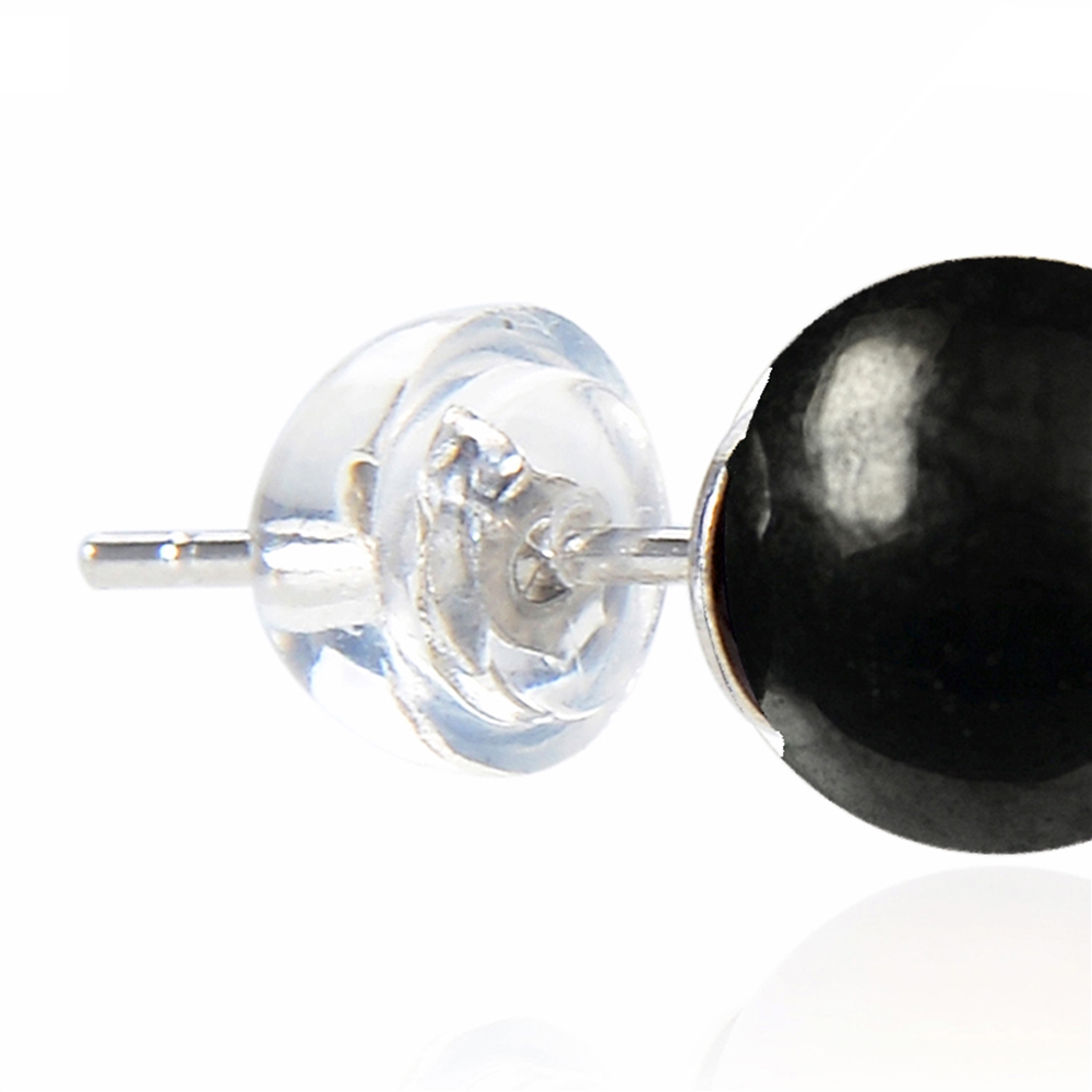 Clous d'oreilles en shungite (tige), boule, 6mm, rhodié