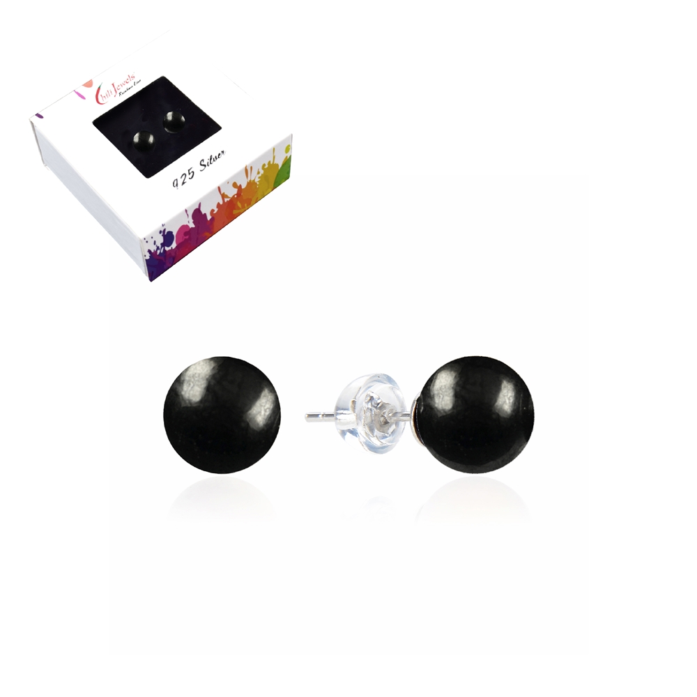 Clous d'oreilles en shungite (tige), boule, 6mm, rhodié