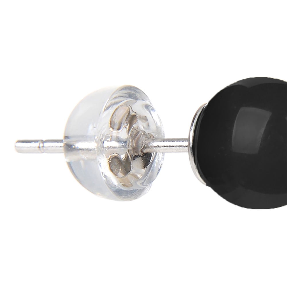 Ohrstecker Schungit (stab.), Kugel, 8mm, rhodiniert