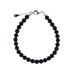 0643259060 Bracelet schungite (stab.), 6mm beads, extension chain, rhodium-plated | Marco Schreier