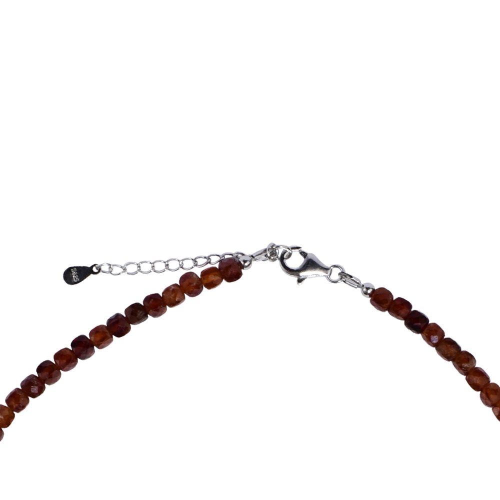 Garnet (Spessartine) necklace, 4mm cube, faceted, rhodiniert, extension chain