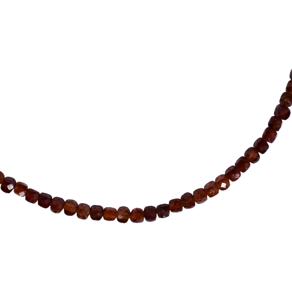 Kette Granat (Spessartin), 4mm-Würfel, facettiert, rhodiniert, Verlängerungskettchen