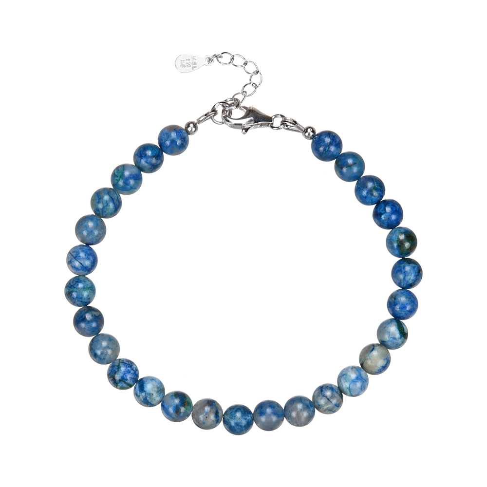 Shattuckite 6mm ball necklace, rhodium-plated silver, extension chain