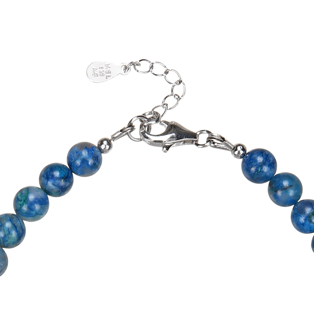 Bracelet shattuckite, 6mm beads, extension chain, rhodium-plated