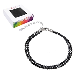 0645759028 Bracelet en perles rondes (noir), Spinelle, boules de 3mm facettées, double rangées, rhodié | Marco Schreier