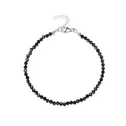 0645764213 Bracelet en perles rondes (noir) Spinelle (3mm), facettes, rhodié, chaîne de rallonge | Marco Schreier