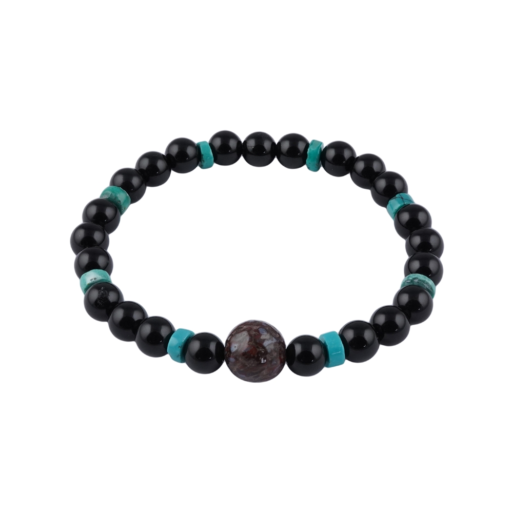 Armband Onyx (gef.), Türkis, Dino-Knochen, 14cm (für Kinder)