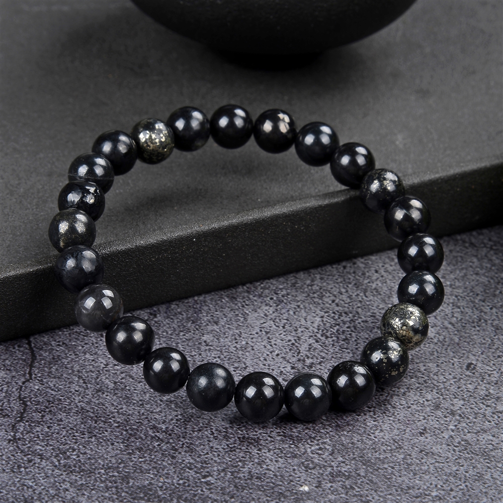 Bracelet, Pyrite in slate, 08mm beads