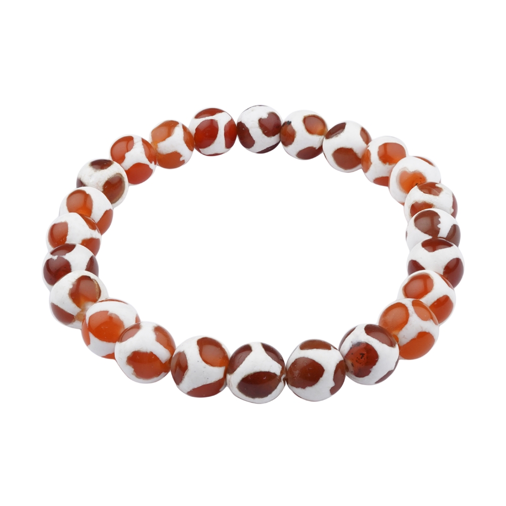 Bracelet, Agate rouge (teintée), 08mm boules, motif de football