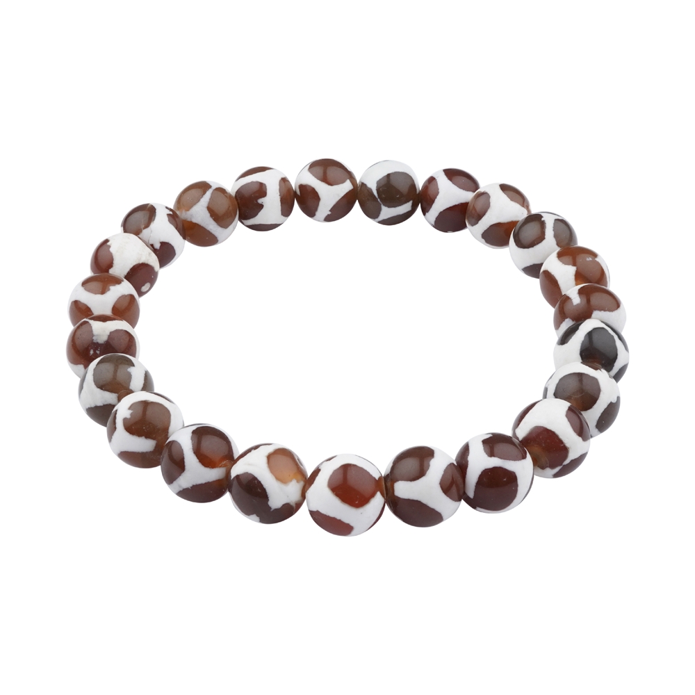 Bracelet, Agate brune (teintée), 08mm boules, motif de football