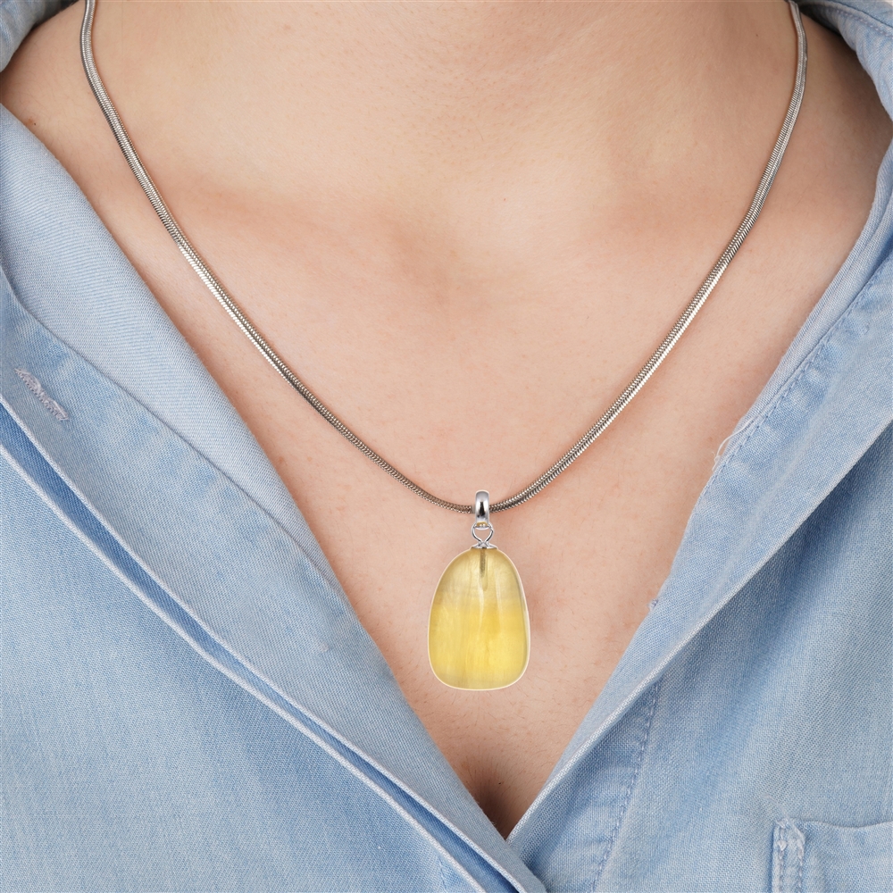 Pendant Fluorite (yellow), Tumbled Stone small, rhodiniert