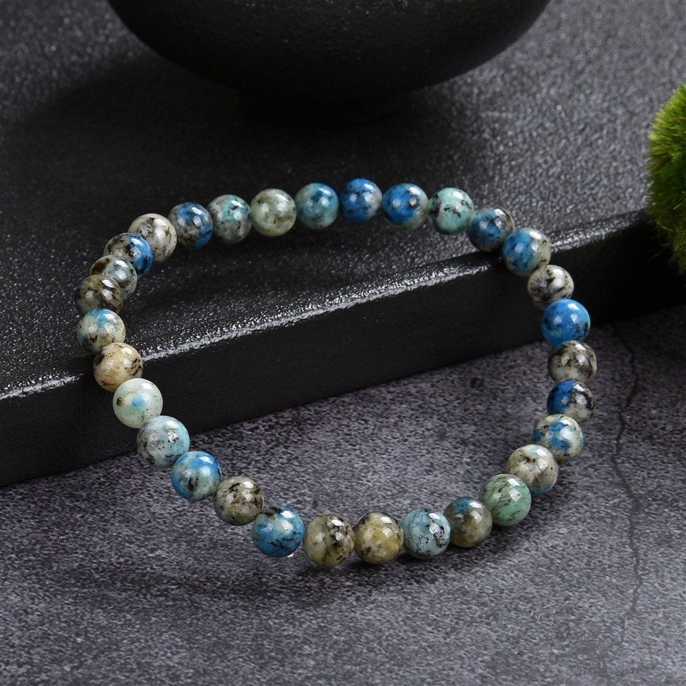 Bracelet en perles rondes, K2 (Azurite en Gneiss), boules de 6,0 - 6,5mm