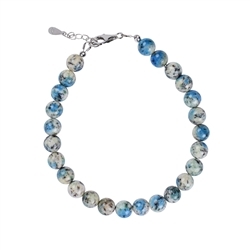 0650064060 Bracelet, K2 (Azurite in Gneiss), 6mm beads, extension chain, rhodiniert | Marco Schreier