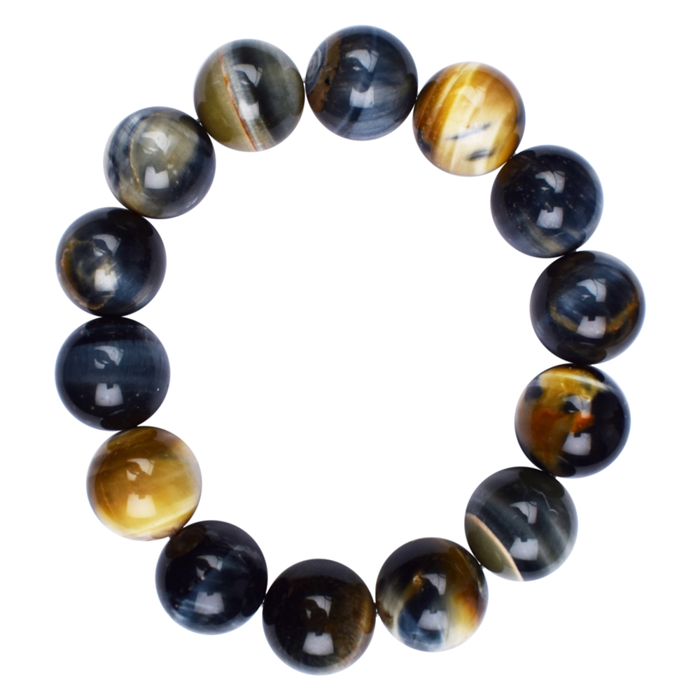 Bracelet, Tiger's Eye (white, yellow, blue), 16mm beads 