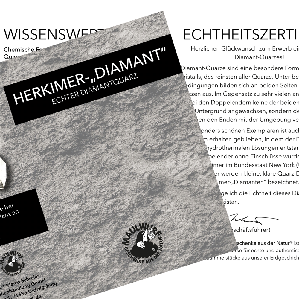 Herkimer-Diamant (Pakistan) mit Beileger in Pouch, 1,0 - 1,2cm