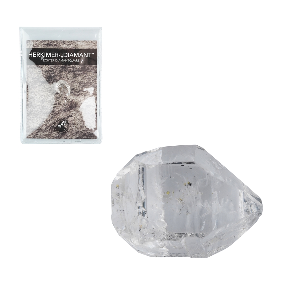 Diamant d'Herkimer (Pakistan) avec supplément en pochette, 1,4 - 1,6cm