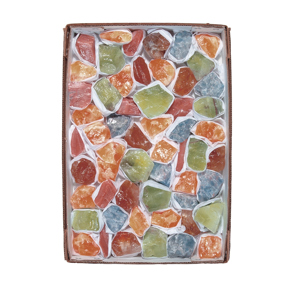 Pietre grezze di calcite (colorate), 3,5 - 4,5 cm (circa 4,2 kg/VE)
