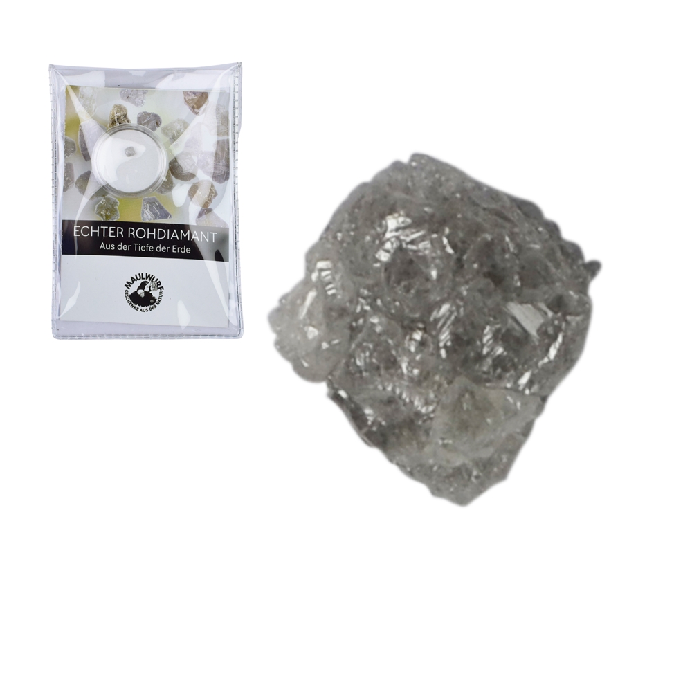 Rough diamond 1,0ct with certificate card in pouch