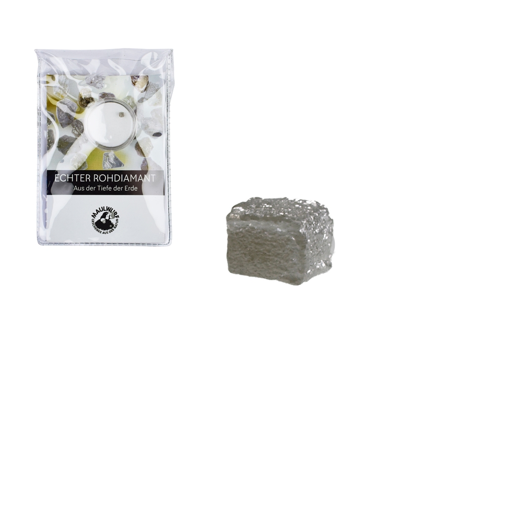 Rough diamond 0,1ct with certificate card in pouch
