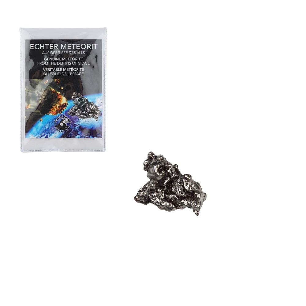 Meteorit 02-03 Gramm mit Zertifikatskarte in Pouch