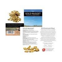 Gold nugget with certificate card in pouch