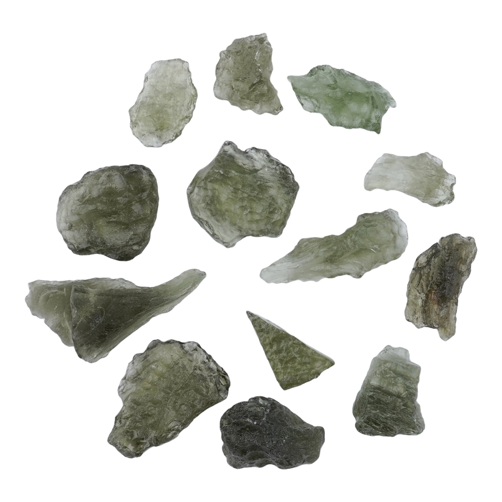 Moldavite (1,4 - 1,8 g) con scheda di certificazione in astuccio